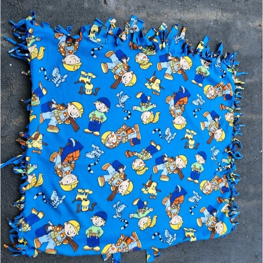 Vintage Bob The Builder Handmade Fleece Throw Tie‎ Blanket Cartoon TV  Fabric